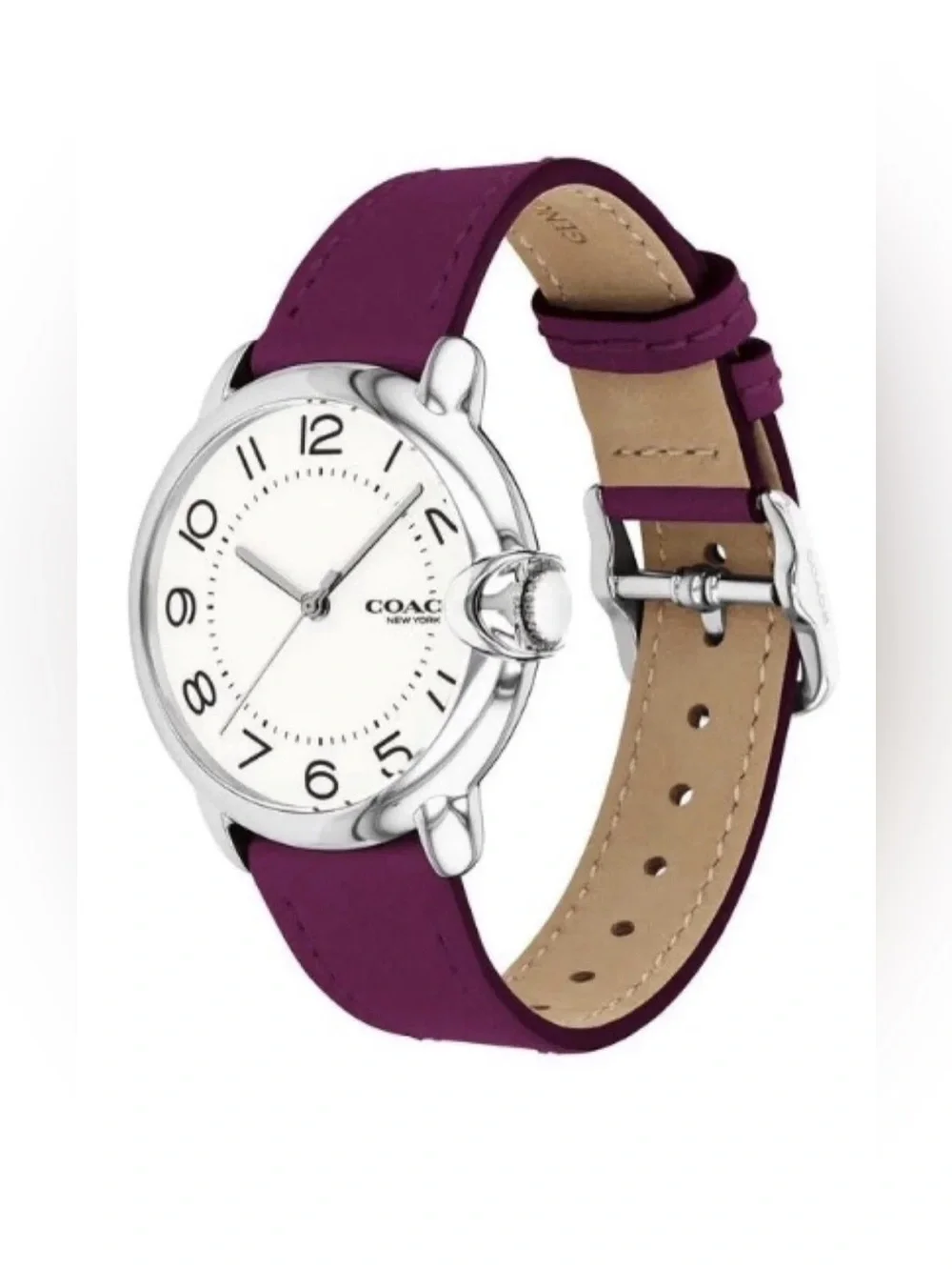 New Coach Arden Women’s White Dial Purple Leather Strap Watch 14503610